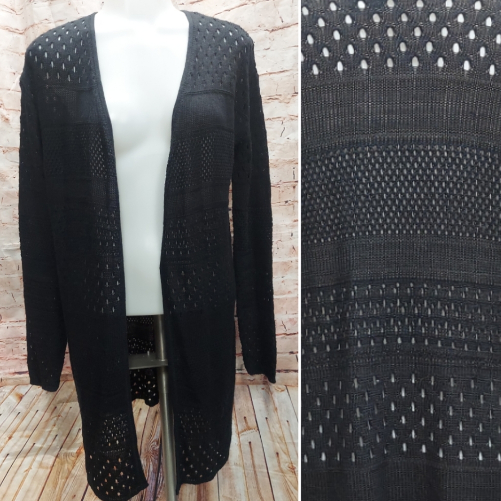 Mixed Open Knit Open Front Cardigan